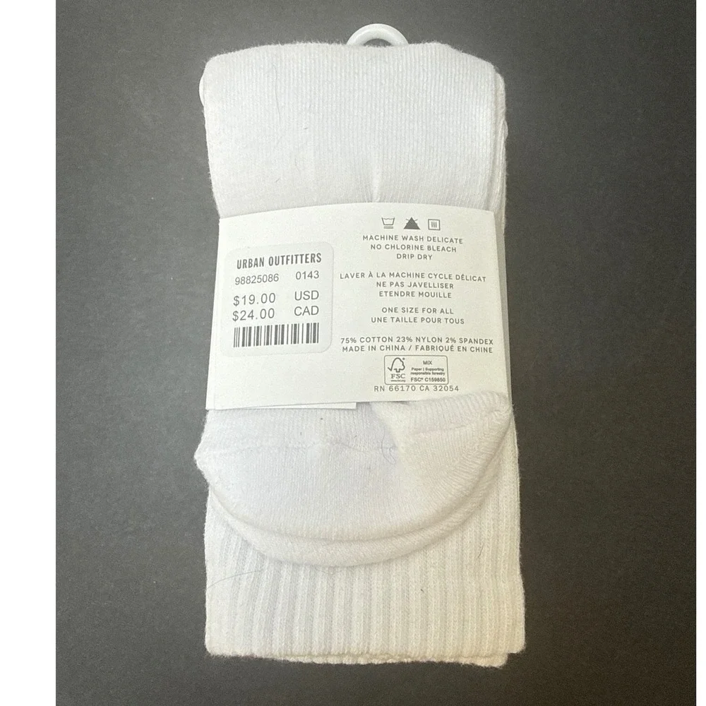 Urban Outfitters Mens Womens White Ribbed Crew Socks 3 Pair Pack 98825086 NEW